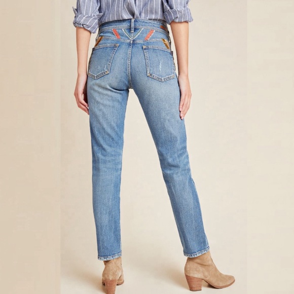 NEW Anthropologie Pilcro Slim Boyfriend Straight Leg Embellished Denim Jeans 25 - Picture 8 of 12